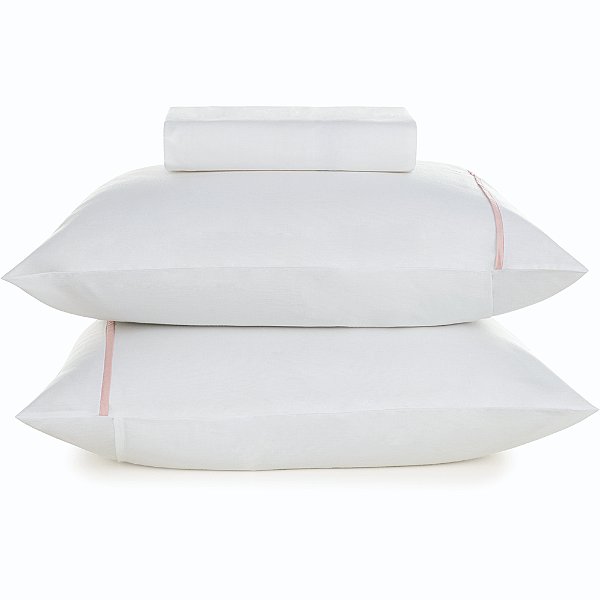 Jogo de Cama Karsten Noah 160 Fios 3 Peças King Branco Rosa