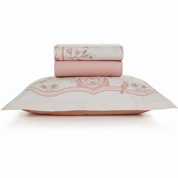 Jogo de Cama Karsten Emilia 200 Fios 3 Peças Solteiro Rosa