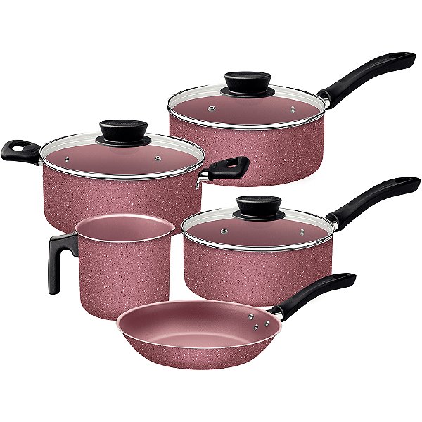 Jogo de Panela Tramontina Linz 5 Peças Antiaderente Rosa