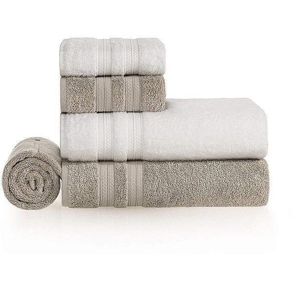 Jogo de Banhão Karsten Unika Felpudo 5 Peças Cinza e Branco