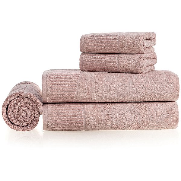 Jogo de Banho Karsten Grace Felpudo 5 Peças Rosa