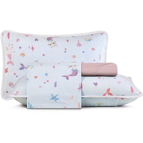 Jogo de Cama Altenburg Mar Magia Malha 4 Peças Casal Azul