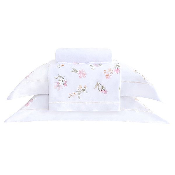 Jogo de Cama Buddemeyer Flora 300 Fios 4 Peças King Branco