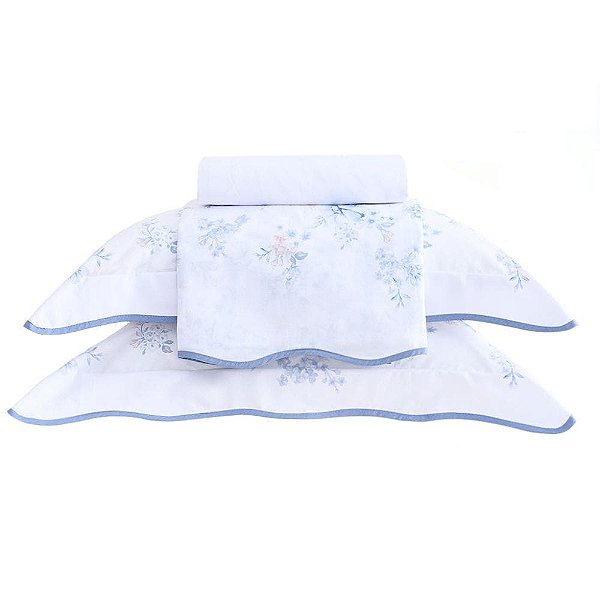 Jogo de Cama Buddemeyer Camelias 180 Fios 4 Peças Casal Azul