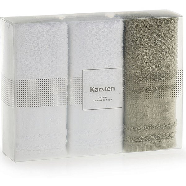 Jogo Pano de Copa Karsten Cuisine 3 Peças Branco e Verde