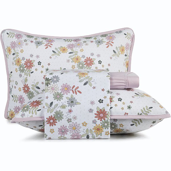Jogo de Cama Altenburg Florir Malha 4 Peças Casal Rosa
