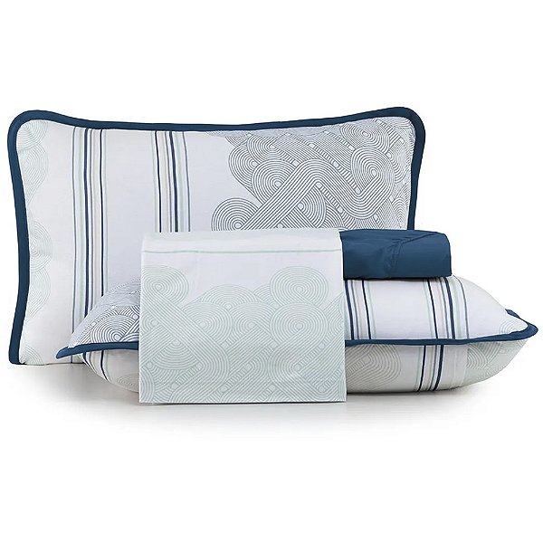 Jogo de Cama Altenburg Sea Malha 4 Peças Queen Marinho