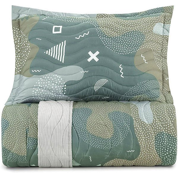 Jogo de Colcha Altenburg Camouflage Kids 3 Peças Casal Verde