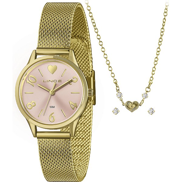Kit Relógio Lince Shine LRGH242L30 K0EMR2KX Dourado Feminino