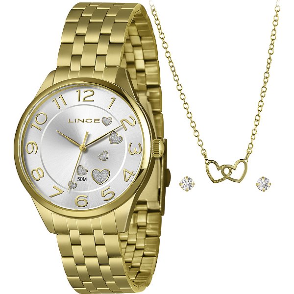 Kit Relógio Lince Shine LRGH245L40 K0E8S2KX Dourado Feminino