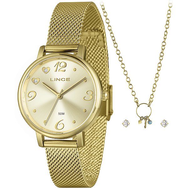 Kit Relógio Lince Shine LRGM043L34 K0ERC2KX Dourado Feminino