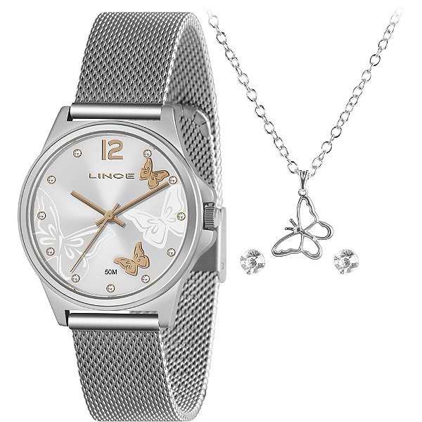 Kit Relógio Lince Shine LRM4729L KP68S2SX Prata Feminino
