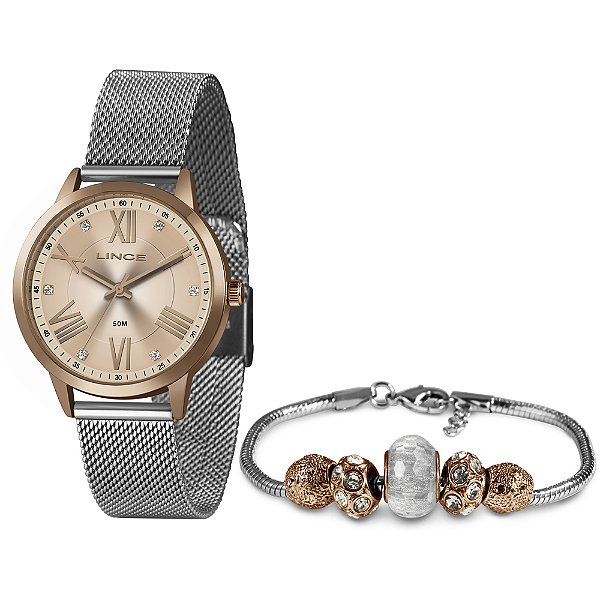 Kit Relógio Lince Shine LRT4651L KX56R3SX Prata Feminino