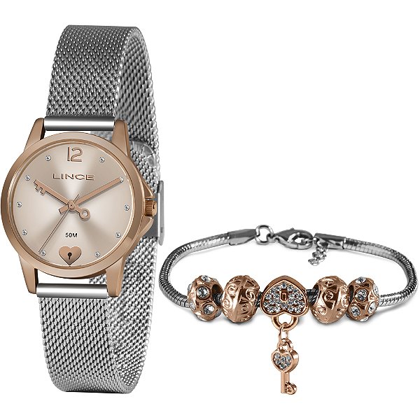 Kit Relógio Lince Shine LRT4677L KZ91R2SX Prata Feminino