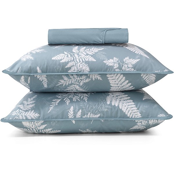 Jogo de Cama Lynel Samambaia Malha 3 Peças Queen Azul