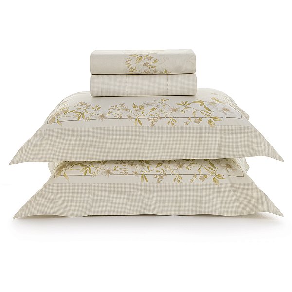 Jogo de Cama Karsten Eva 200 Fios 4 Peças Queen Bege