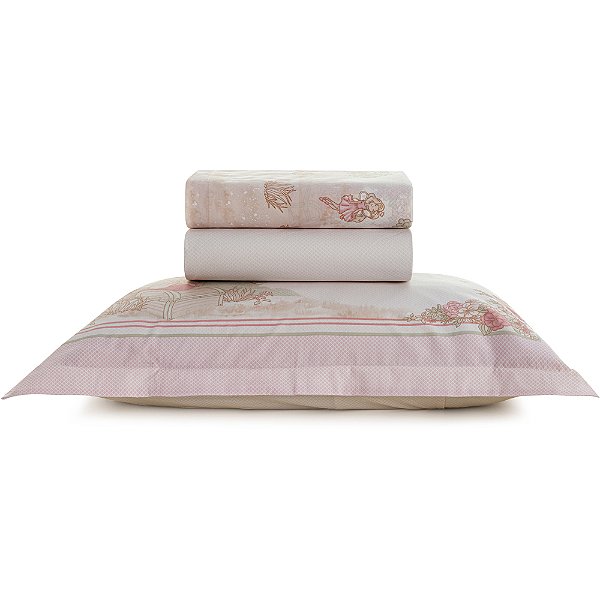 Jogo de Cama Karsten Jardim 200 Fios 3 Peças Solteiro Rosa
