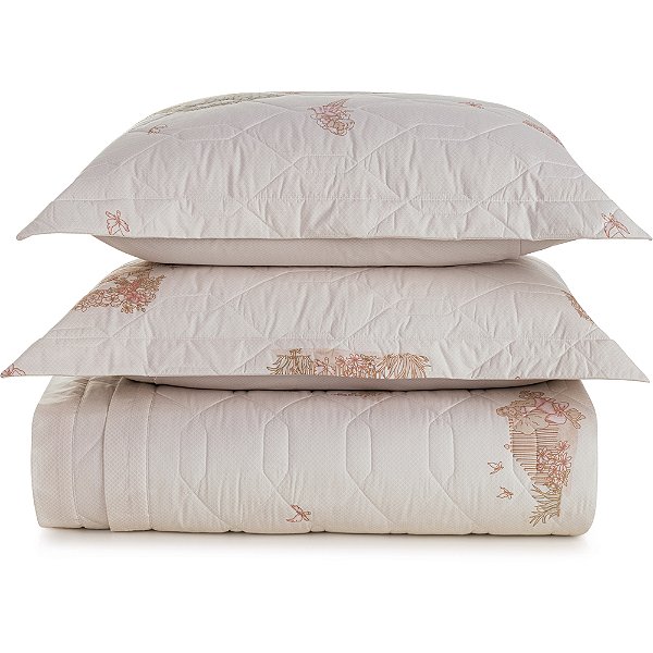 Jogo de Colcha Karsten Jardim 200 Fios 3 Peças Casal Rosa