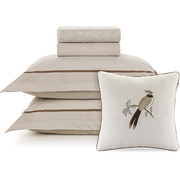 Jogo de Cama Karsten Mallu 200 Fios 5 Deças Casal Off White