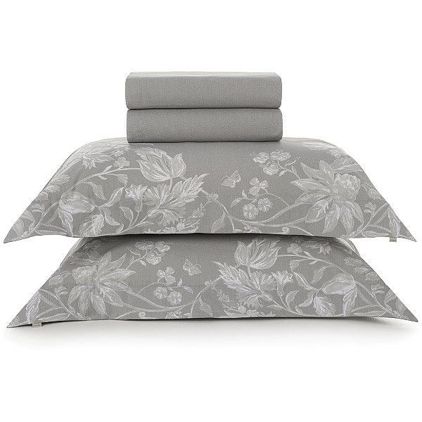Jogo de Cama Karsten Morgan 200 Fios 4 Peças King Cinza
