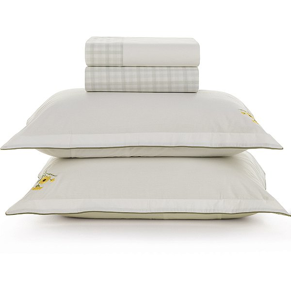 Jogo de Cama Karsten Florata 200 Fios 4 Peças Casal Branco