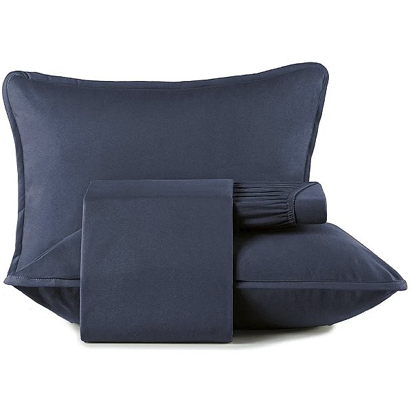 Jogo de Cama Altenburg Minimal Malha 4 Peças Casal Azul