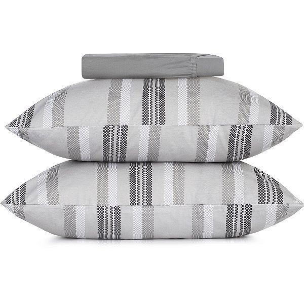 Jogo de Cama Altenburg Miragem Malha 3 Peças King Cinza