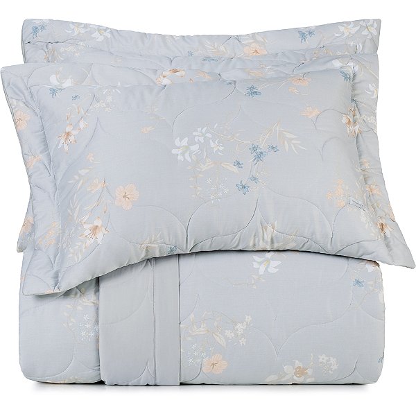 Jogo de Colcha Altenburg Lírio 300 Fios 3 Peças Queen Cinza
