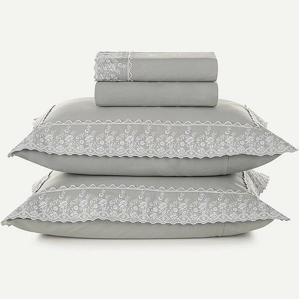 Jogo de Cama Karsten Antonia 200 Fios 4 Peças King Cinza