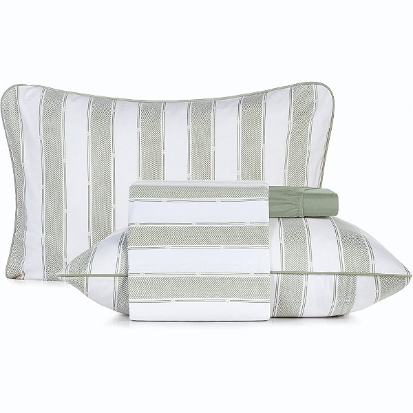 Jogo de Cama Altenburg Trilho Malha 4 Peças Casal Verde