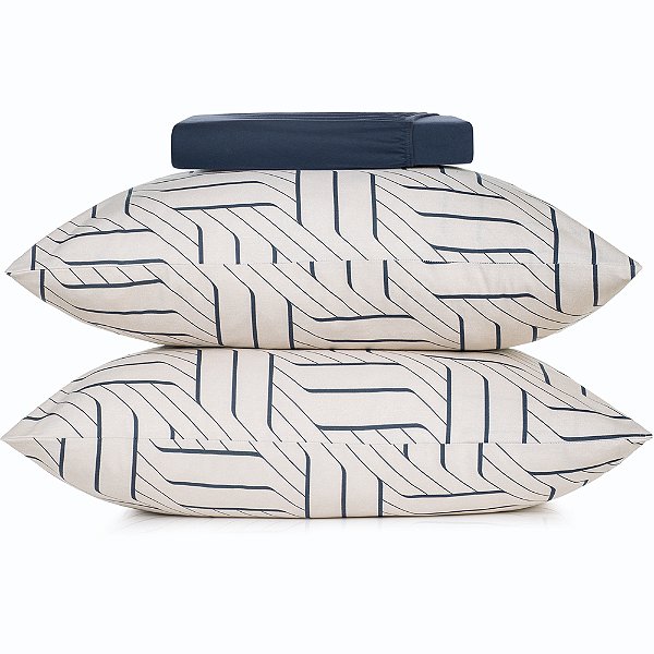 Jogo de Cama Altenburg Zigue Malha 3 Peças Queen Marinho