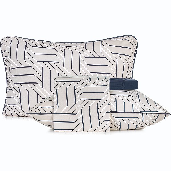 Jogo de Cama Altenburg Zigue Malha 4 Peças Casal Azul