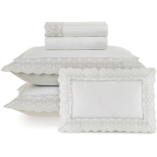Jogo de Cama Karsten Alice 200 Fios 5 Peças King Branco