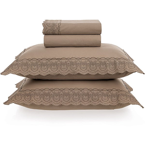 Jogo de Cama Karsten Alice 200 Fios 4 Peças Queen Bege