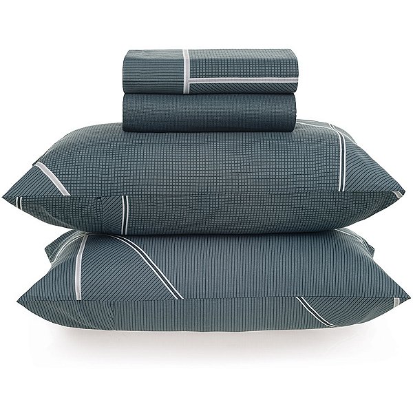 Jogo de Cama Karsten Arthur 160 Fios 4 Peças Casal Marinho