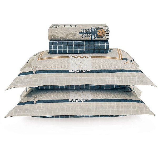 Jogo de Cama Karsten Basquete 200 Fios 4 Peças Casal Azul