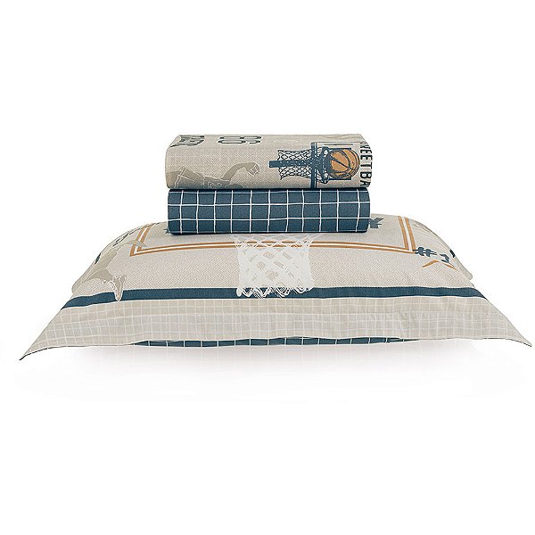 Jogo de Cama Karsten Basquete 200 Fios 3 Peças Solteiro Azul