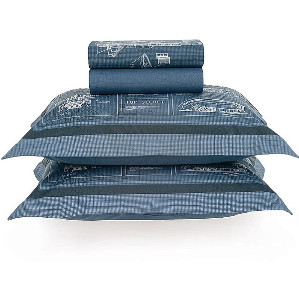 Jogo de Cama Karsten Delta 200 Fios 4 Peças Casal Azul