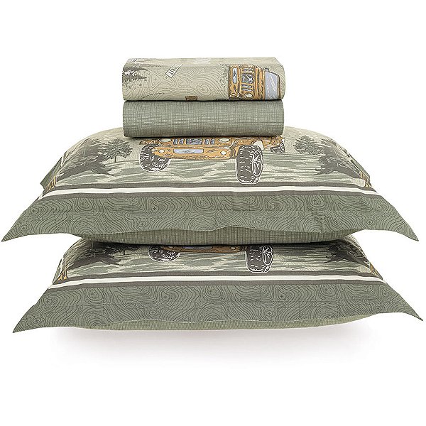 Jogo de Cama Karsten Forest 200 Fios 4 Peças Casal Verde