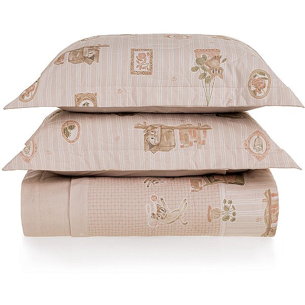 Jogo de Colcha Karsten Gatos 200 Fios 3 Peças Casal Rosa