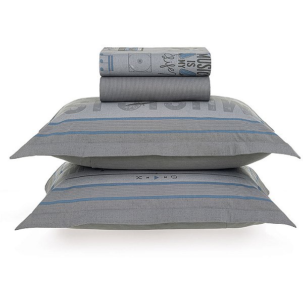 Jogo de Cama Karsten Música 200 Fios 4 Peças Casal Cinza