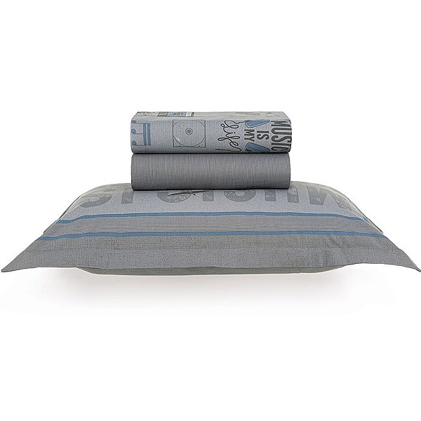 Jogo de Cama Karsten Música 200 Fios 3 Peças Solteiro Cinza