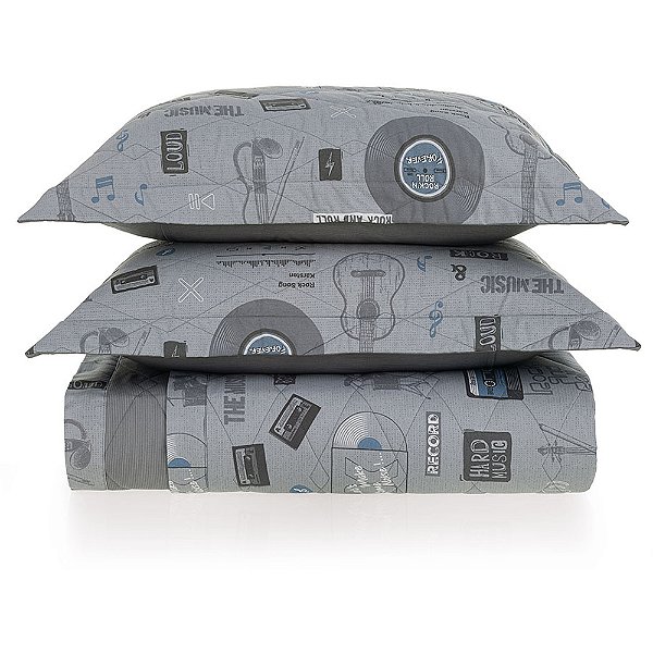 Jogo de Colcha Karsten Música 200 Fios 3 Peças Casal Cinza