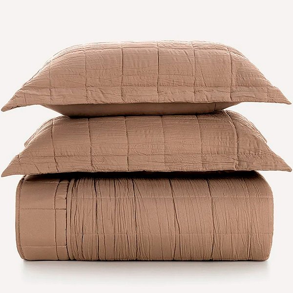 Jogo de Colcha Karsten Valena Plissado 3 Peças Casal Marrom