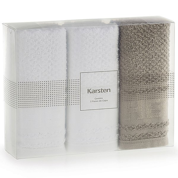 Jogo Pano de Copa Karsten Cuisine Jacquard 3 Peças Branco