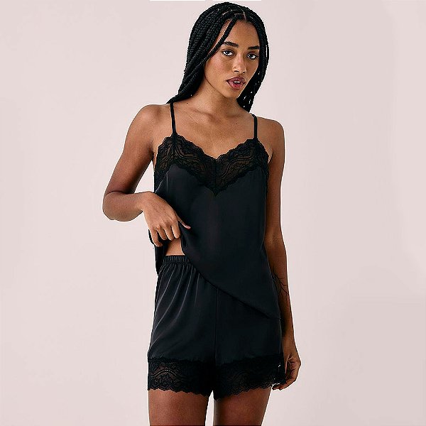 Short Doll Hope Love Stories Glow Cetim In26 Preto Feminino