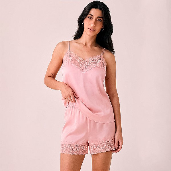 Short Doll Hope Love Stories Glow Cetim In26 Rosa Feminino