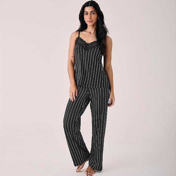 Pijama Longo Hope Love Stories Renda In26 Preto Feminino