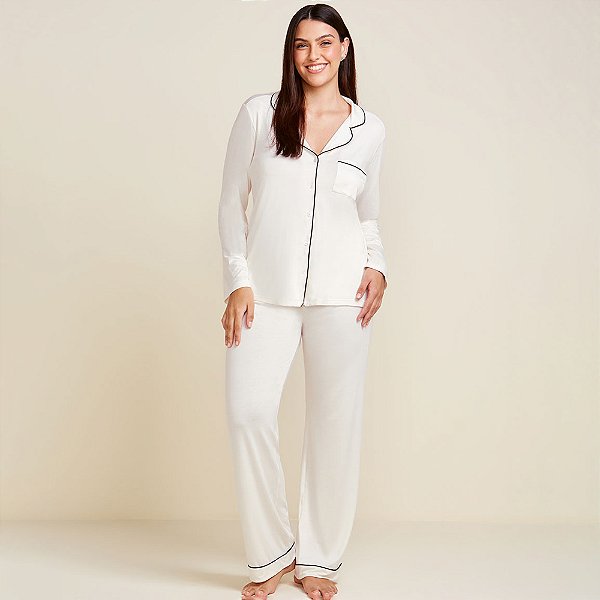 Pijama Longo Hope Flora Viscose In26 Off White Feminino