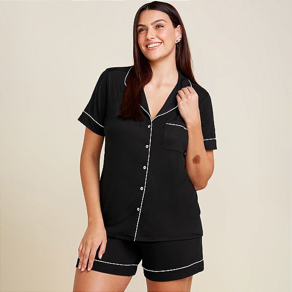 Short Doll Hope Flora Viscose In26 Preto Feminino